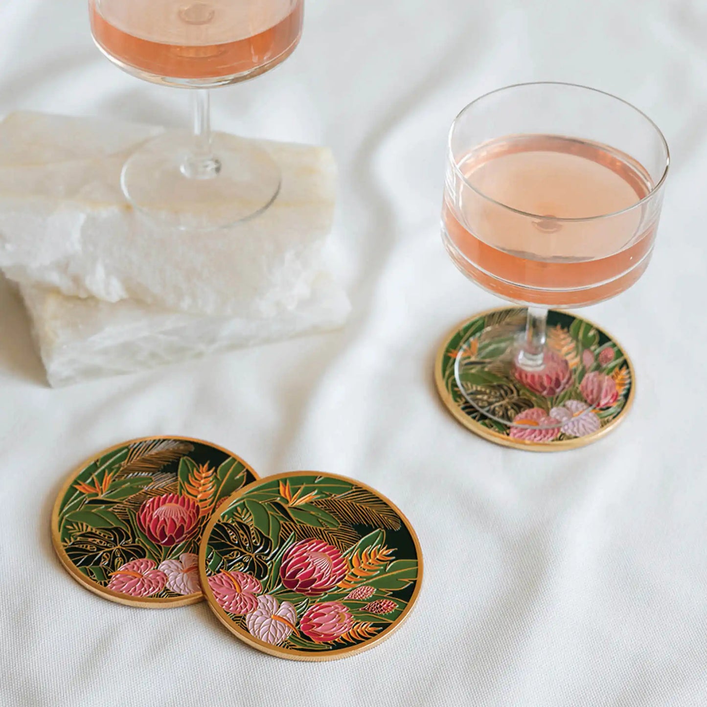 Tropical Floral Gold Drink Coasters